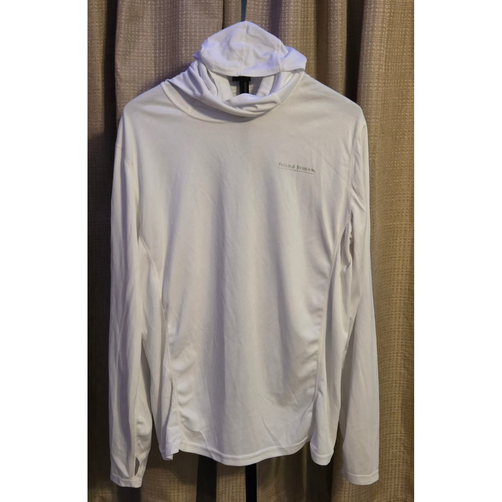 Field & Stream Hooded Mask Sun Defender T-Shirt Men's Large White Thumbholes